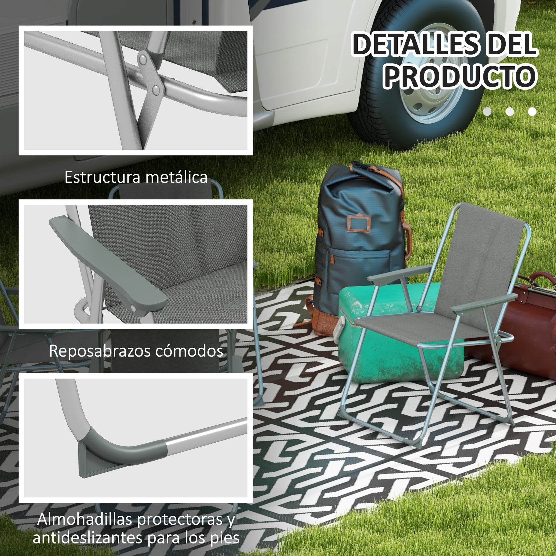 Outsunny Conjunto De 4 Sillas De Camping Plegables Con Reposabrazos Para Jardín_5