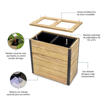 Jardinera Con Autorriego De Madera Nidum Interior Y Exterior Hortalia 40x40x60 Cm_3