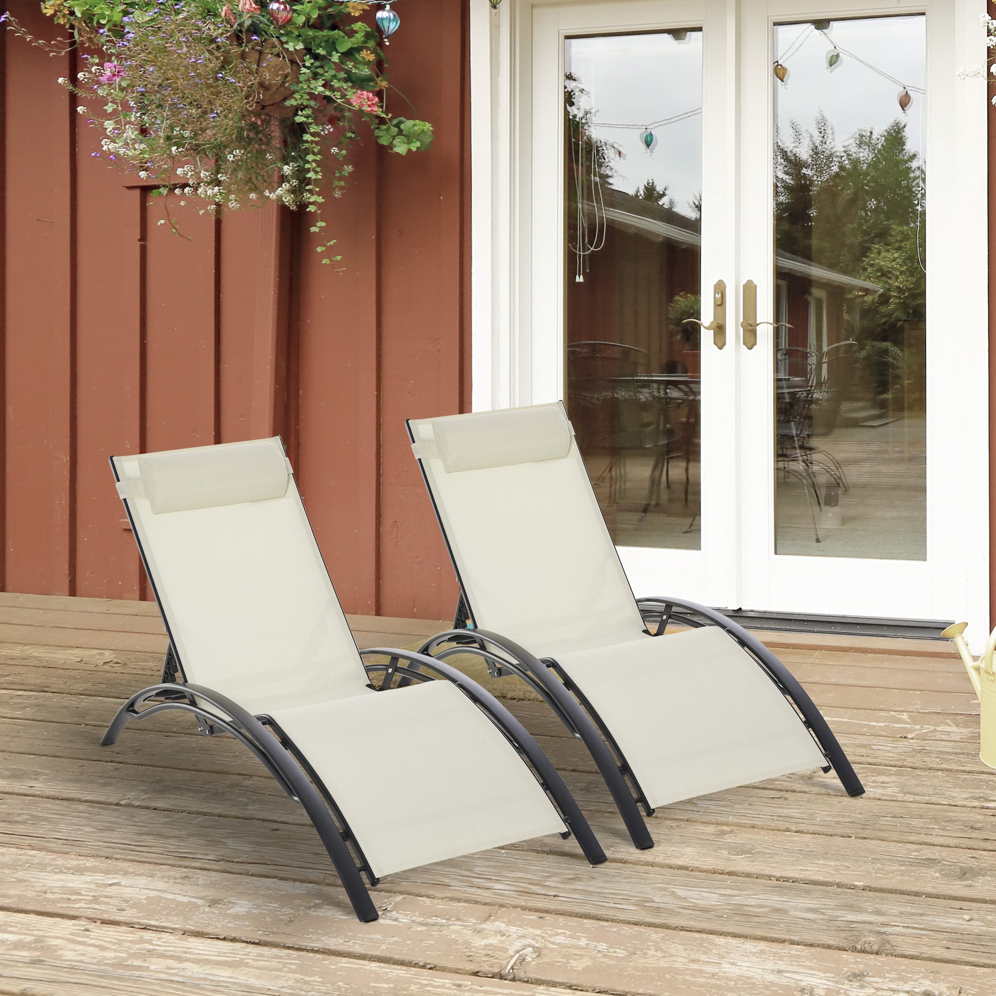 Outsunny Conjunto De 2 Tumbonas De Jardín De Aluminio 171x64x82 Cm Beige_1