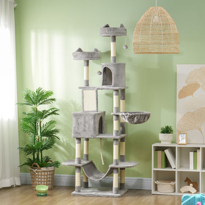 Pawhut Árbol Rascador Para Gatos Grande Altura 206 Cm Con Hamacas Gris Claro_1