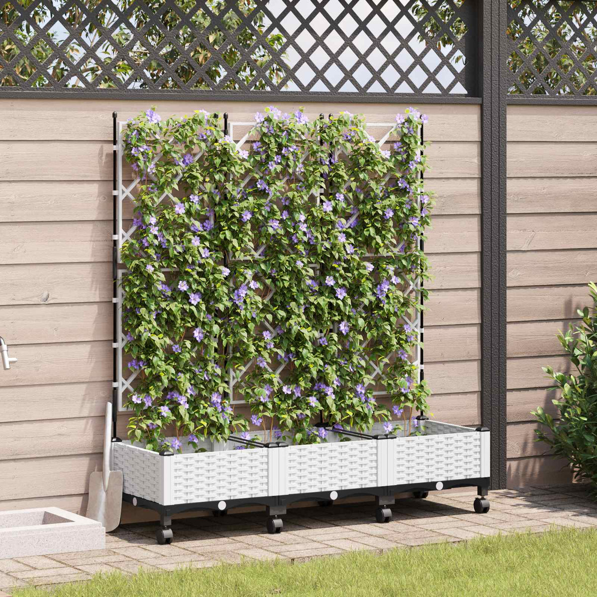 Jardinera Con Enrejado Y Ruedas 3 Uds. Blanco Pp_1