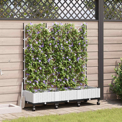 Jardinera Con Enrejado Y Ruedas 3 Uds. Blanco Pp_1
