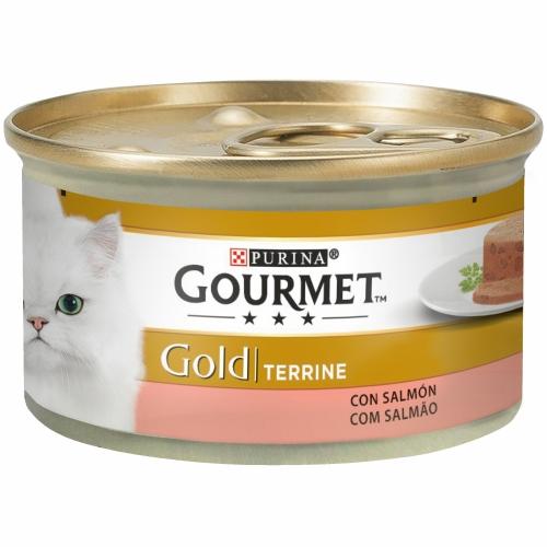 Embalagem de 24 x GOURMET GOLD Comp Salmon Tub Alimento húmido 85g