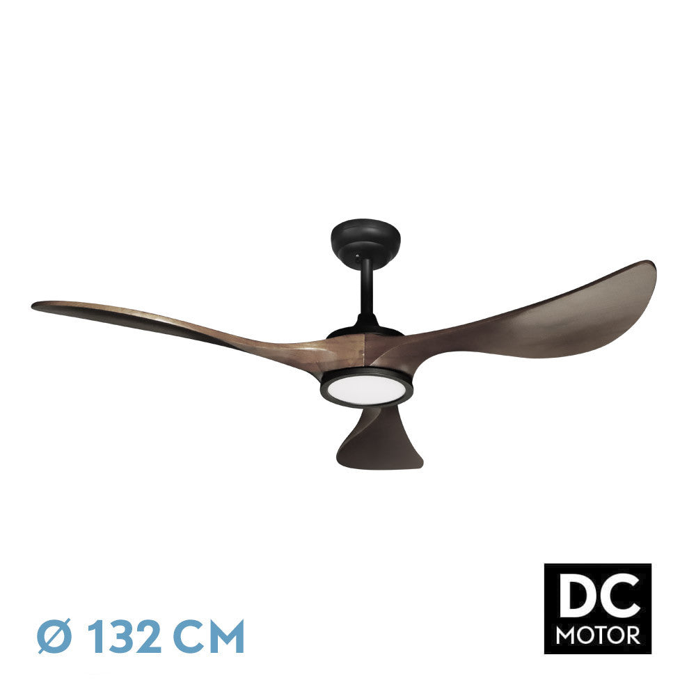 Ventilador Dc Viana 18w Negro/roble 3 Aspas 132d Reg. Intensidad 2250lm 3000k-6000k C/remoto, Timer, Mem._0