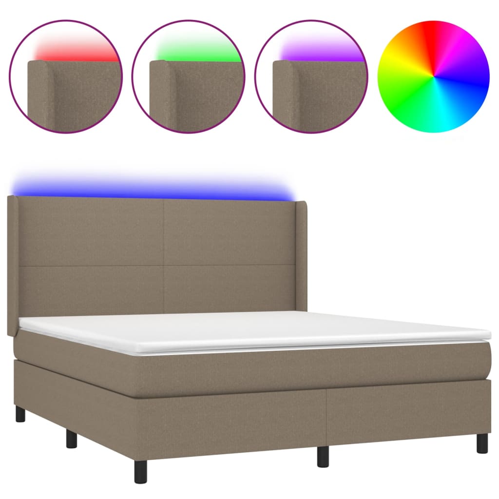 Cama Box Spring Colchón Y Luces Led Tela Gris Taupe 160x200 Cm / Vetonek_0