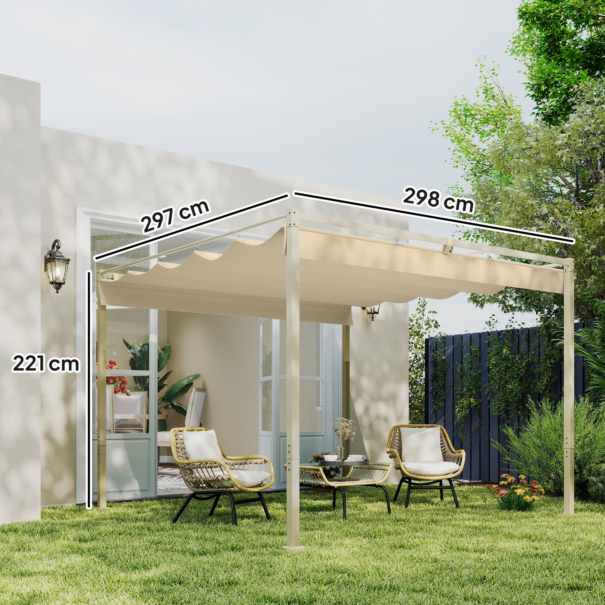 Outsunny Pérgola Con Techo Retráctil Pérgola De 3x3 M Con Cierre Magnético Caqui_2