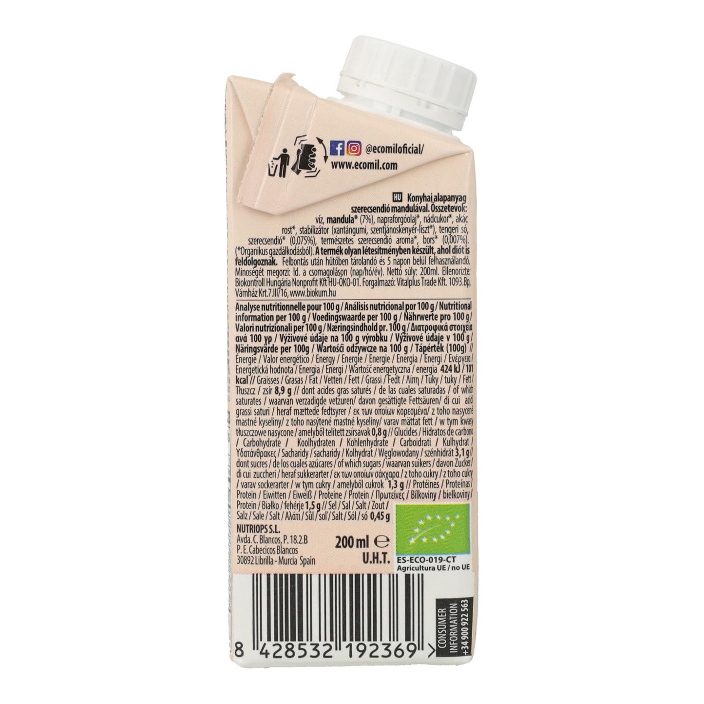 Bechamel Vegano Vegetal Bio Cuisine Ecomil, 200 ml