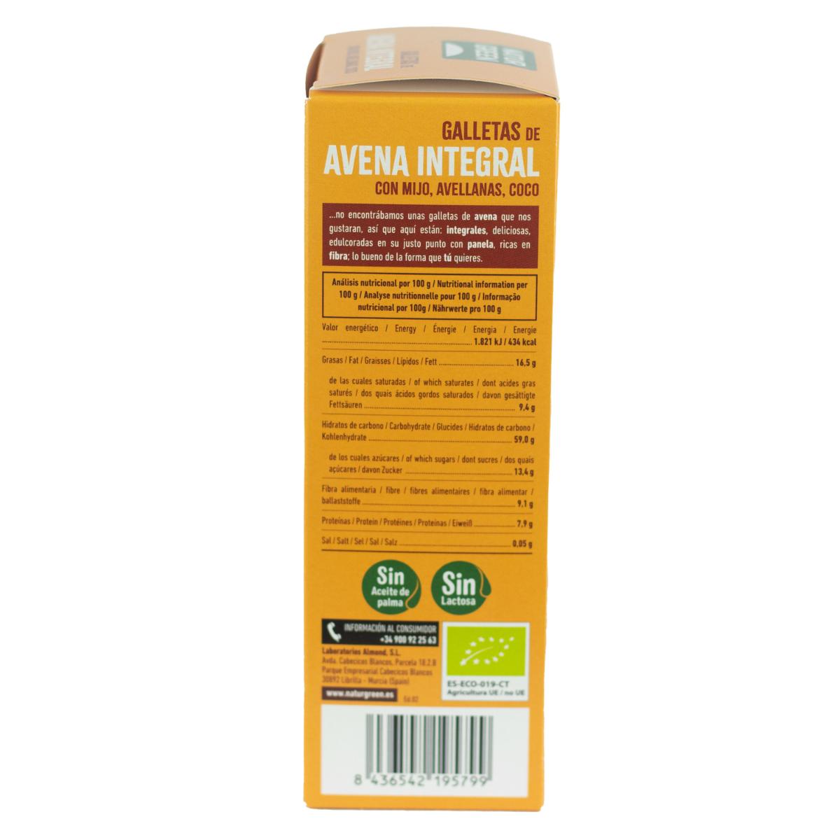 Bolachas de Aveia Integral Vegan com Milho, Avelãs e Coco Bio Naturgreen 140 g