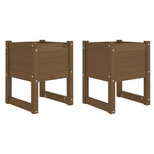 Jardinera 2 Uds Madera Maciza De Pino Marrón Miel 40x40x52,5 Cm_0