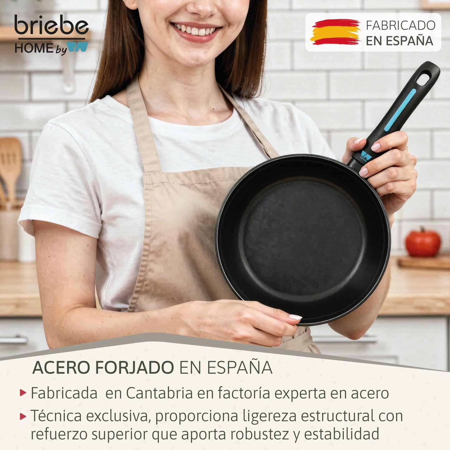 Briebe Sartén Inducción Acero Forjado 20 Cm Antiadherente Sin Pfoa, Todas Cocinas, Fabricada En España, Mare, Azul_2