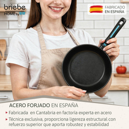 Briebe Sartén Inducción Acero Forjado 20 Cm Antiadherente Sin Pfoa, Todas Cocinas, Fabricada En España, Mare, Azul_2
