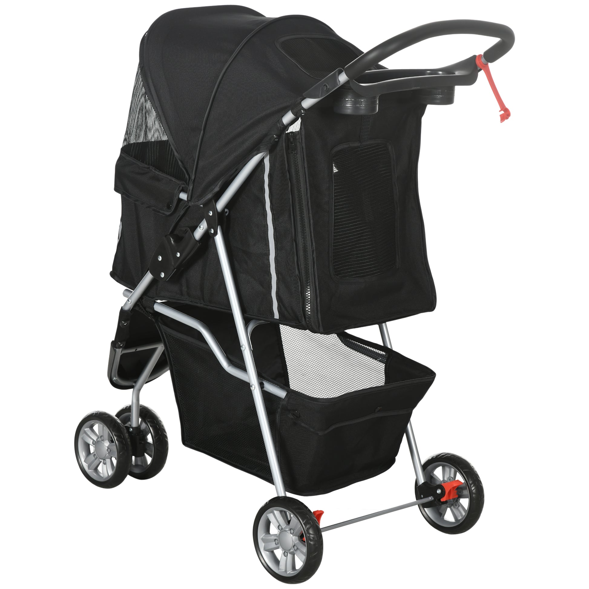 Pawhut Carrito Para Perros Plegable Con Cesta De Almacenaje 75x45x97 Cm Negro_4