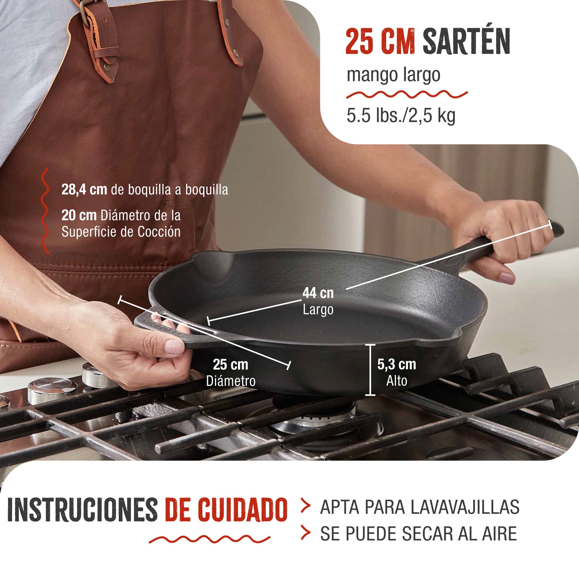 Victoria Sartén Hierro Fundido Esmaltado Inducción 25cm, Apta Fuego, Barbacoa, Horno Cast Iron Skillet, 36270, Negro_4