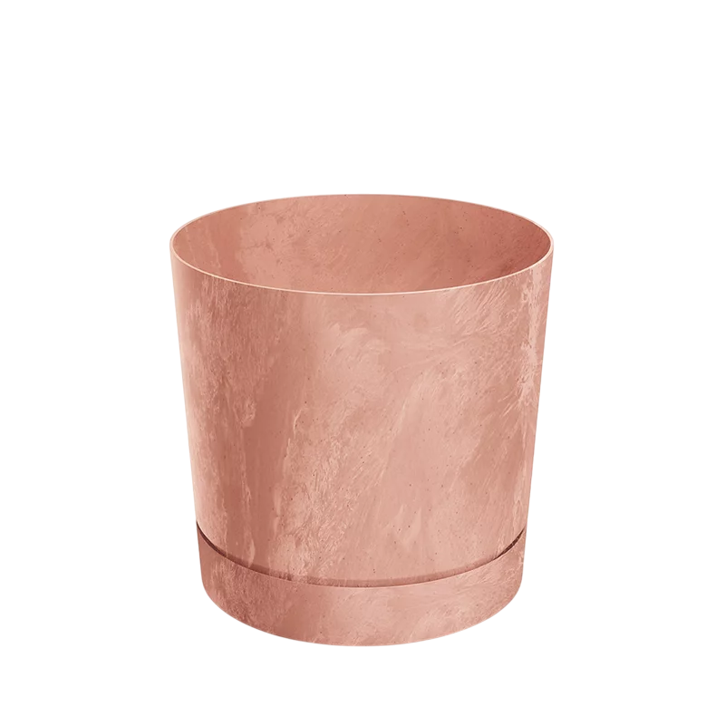 Vaso de cimento puro com pires de terracota integrado D 13 x 13