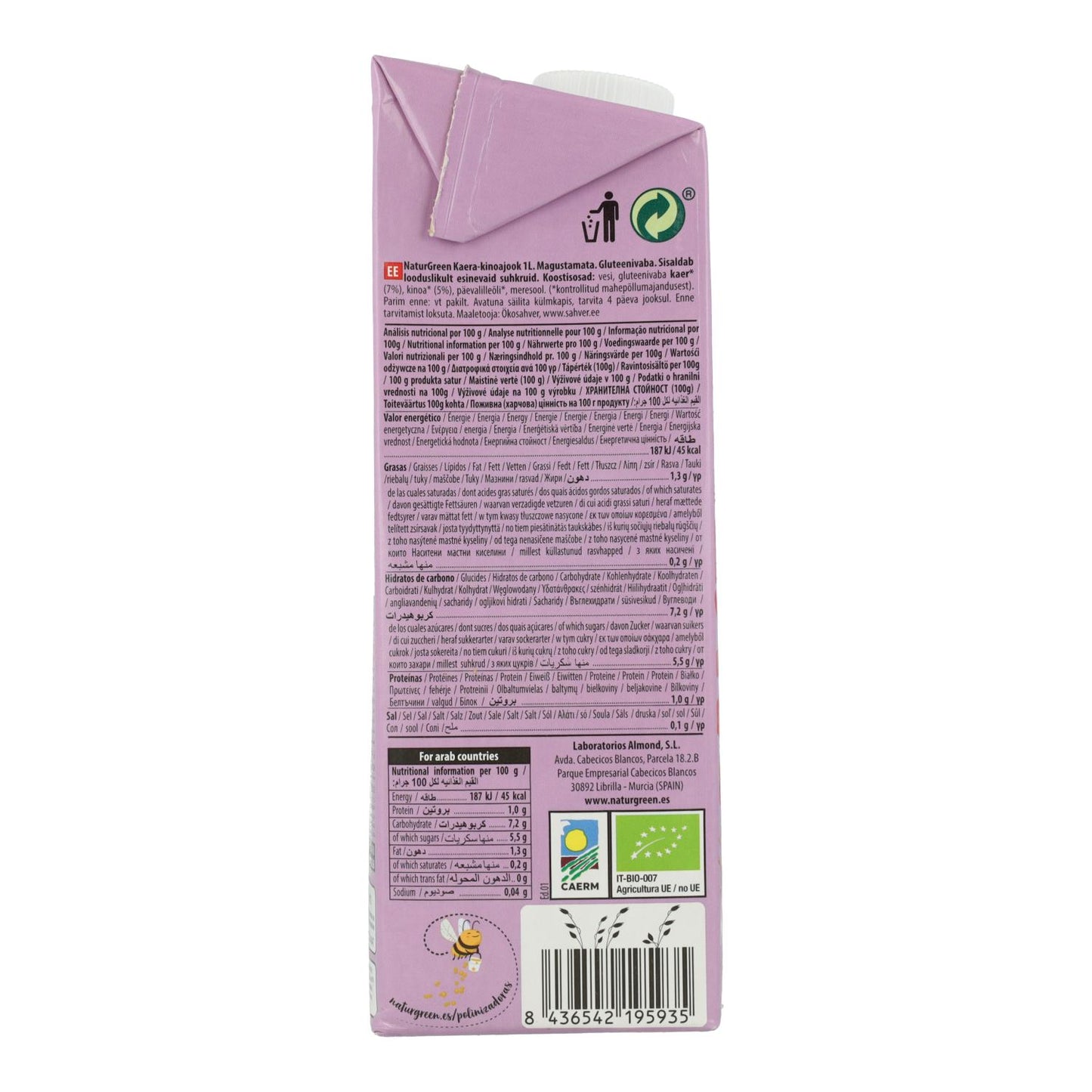 Embalagem de 6 bebidas orgânicas de aveia e quinoa sem glúten NaturGreen, 1 litro