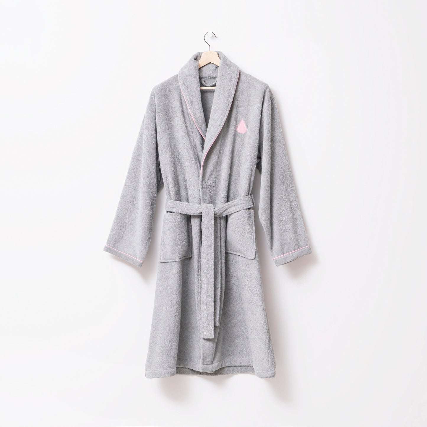 Albornoz M/l 380gsm 100%algodon Gris Con Pera Rosa Benetton Fruits Be_4