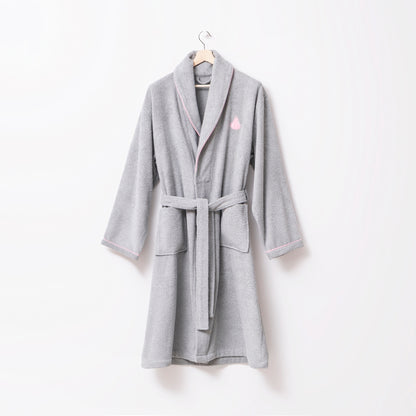 Albornoz M/l 380gsm 100%algodon Gris Con Pera Rosa Benetton Fruits Be_4