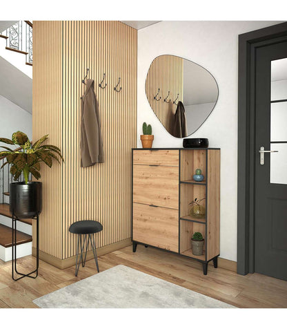 Mueble Zapatero María Con 2 Trampones, 1 Cajón Y Estantes En Roble Albar. 90cm(ancho) 11_4