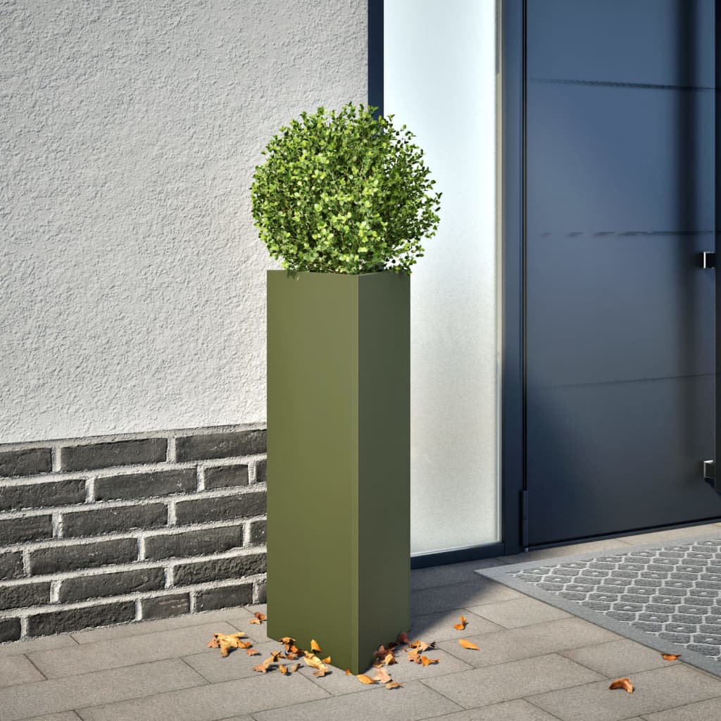Jardineras Triangulares 2 Uds Acero Verde Oliva 30x26x75 Cm_1