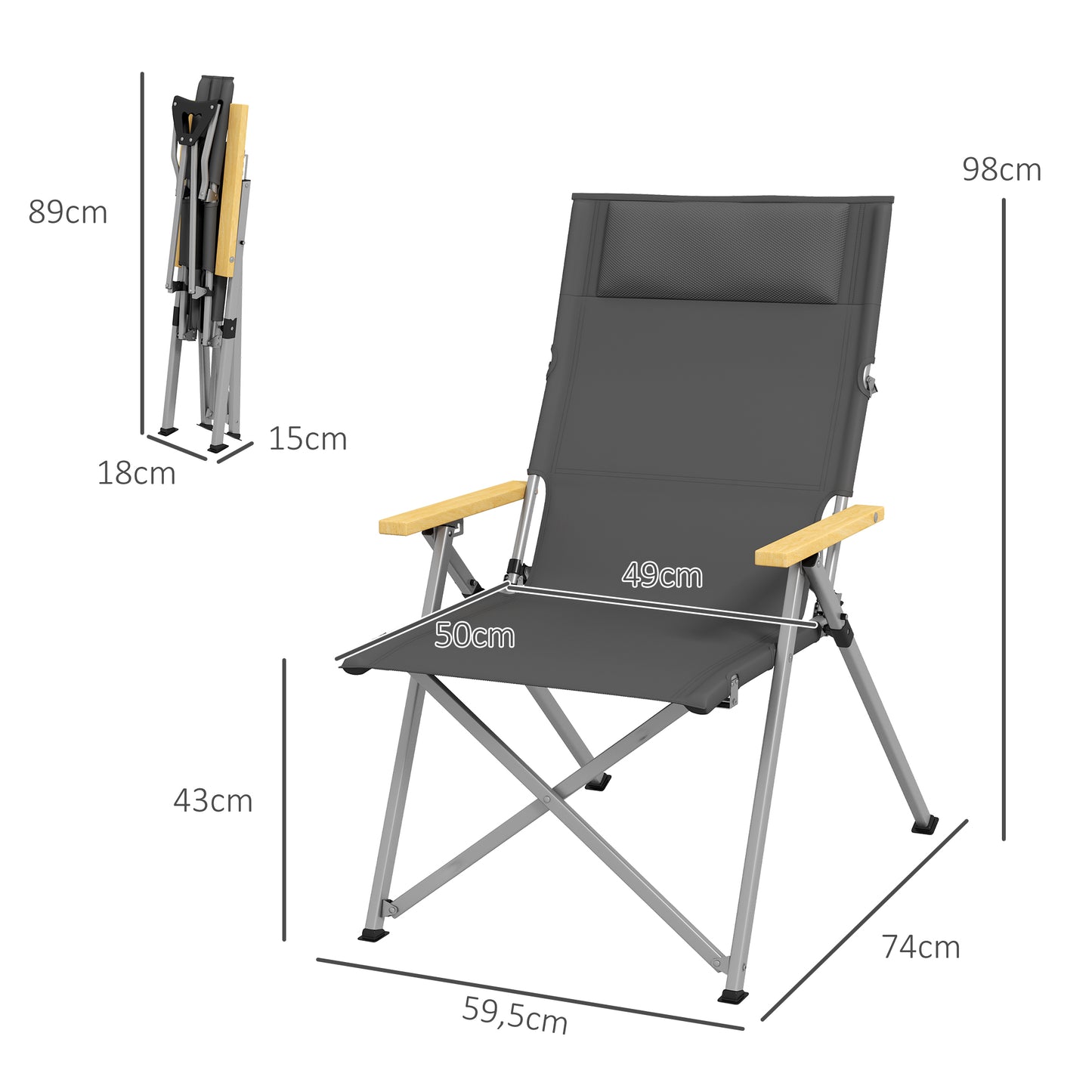 Outsunny Silla De Camping Plegable De Aluminio Respaldo Ajustable 74x59,5x98 Cm_2