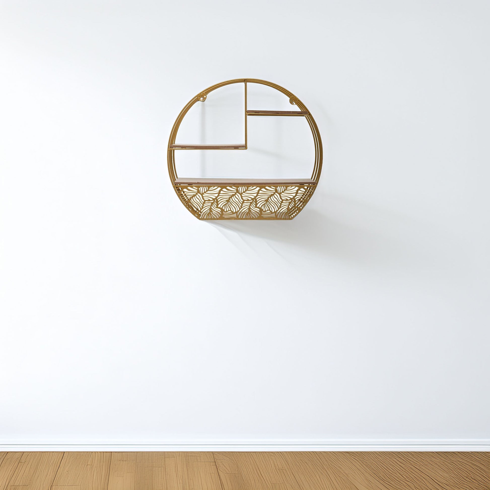 Wellhome Estantería Pared Madera Metal Redonda Oro_3