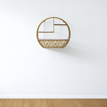 Wellhome Estantería Pared Madera Metal Redonda Oro_3