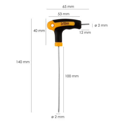 Llave Allen Con Bola Mango Bimaterial Soft Touch Forma T 2,0 Mm. Acero Cromo Vanadio, Destornillador Allen, Llave Hexagonal