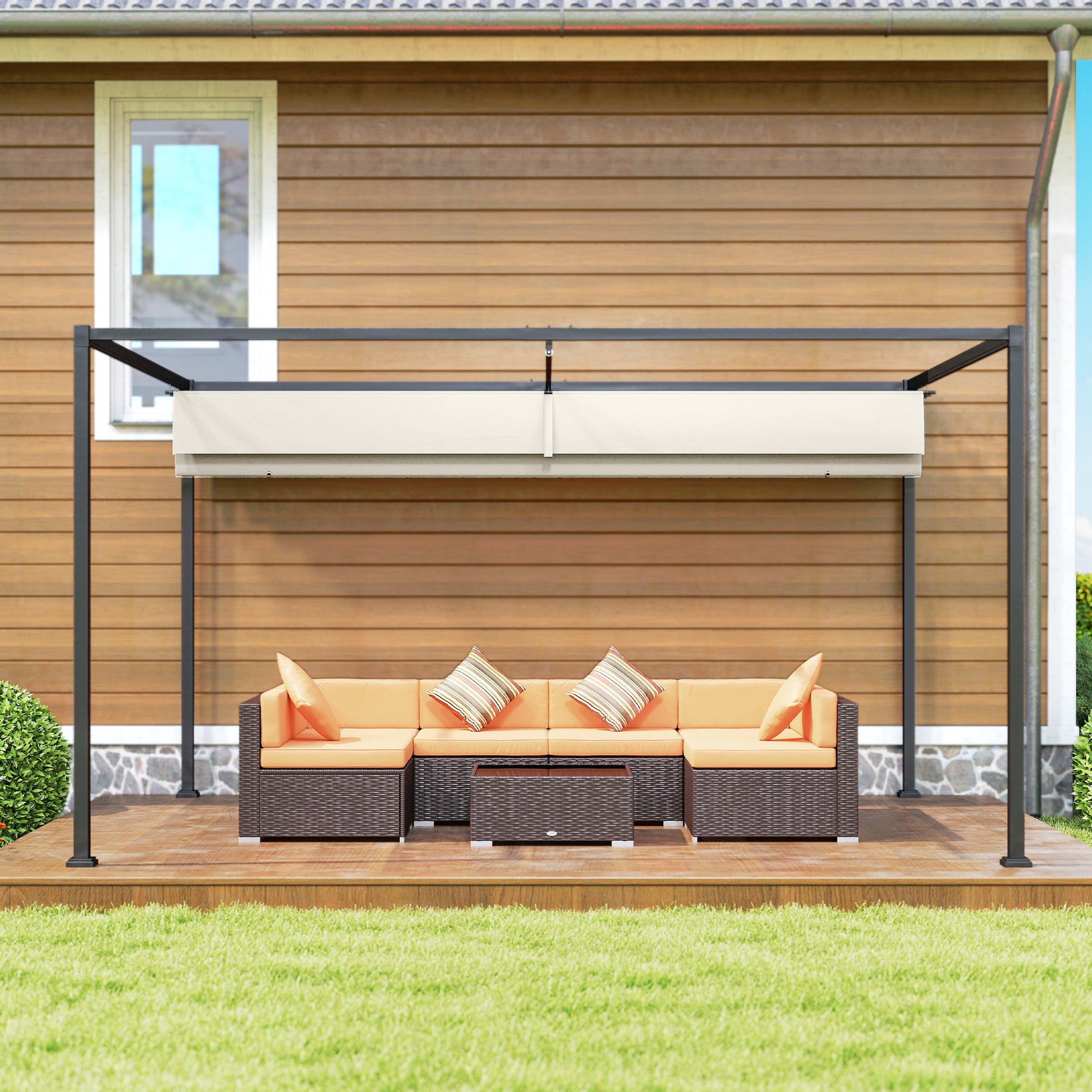Outsunny Pérgola 3x2 M Cenador Jardín Con Techo Retráctil Poliéster Para Fiestas_4