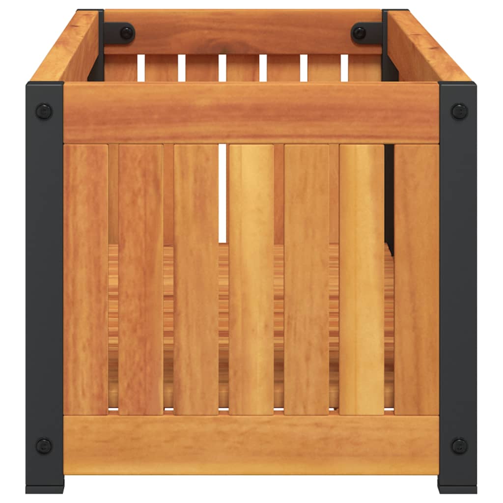 Jardinera De Madera Maciza De Acacia Y Acero 80x30x27,5 Cm_4