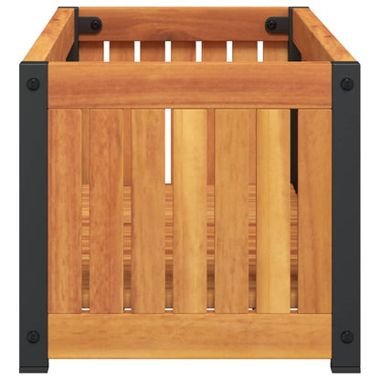 Jardinera De Madera Maciza De Acacia Y Acero 80x30x27,5 Cm_4