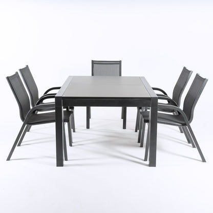 Conjunto Para Jardín Color Antracita, Mesa Extensible 160/210 Y 6 Sillones Apilables, Aluminio Doble Reforzado, 6 Plazas_3
