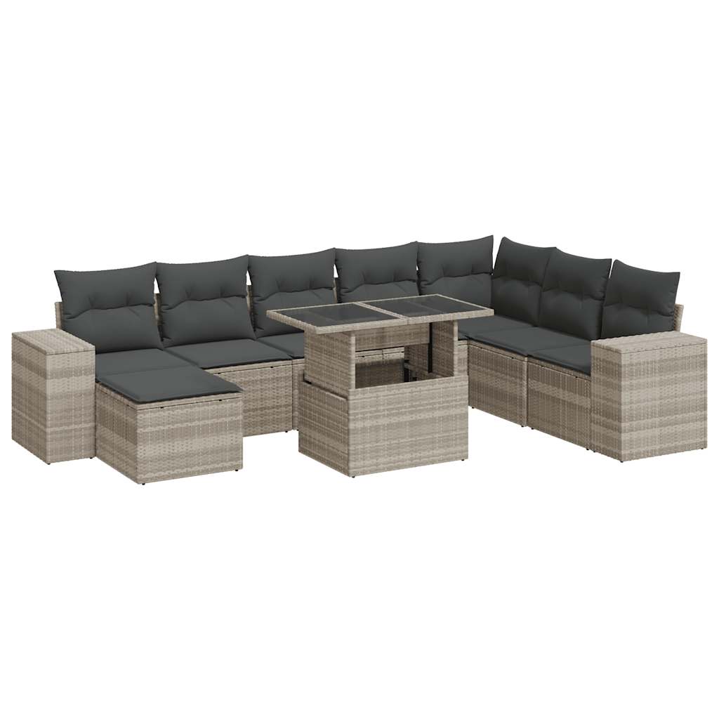Set Muebles Jardín 9 Pzas Y Cojines Ratán Sintético Gris Claro / Vetonek_3