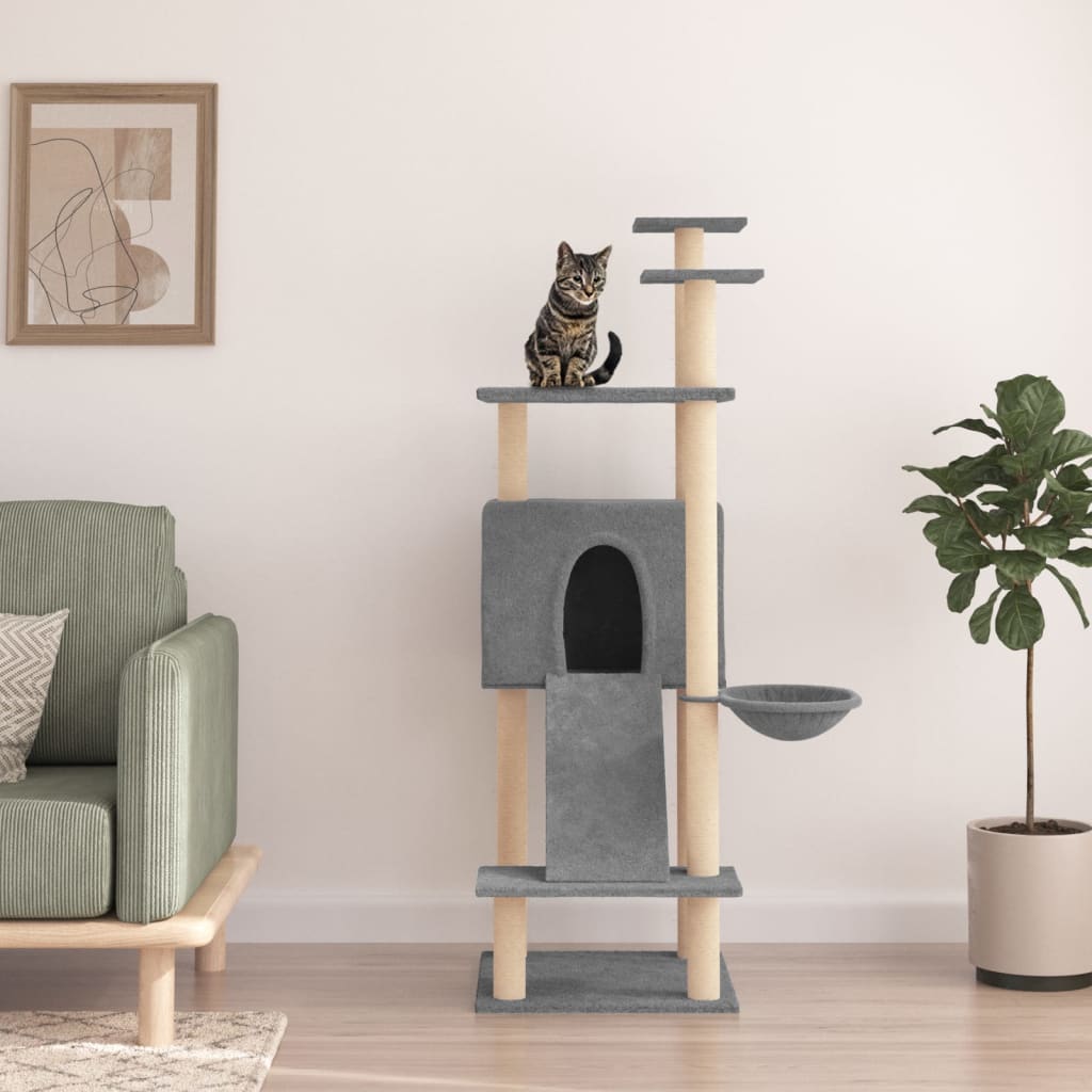 Rascador Para Gatos Con Postes De Sisal Gris Claro 153 Cm_1