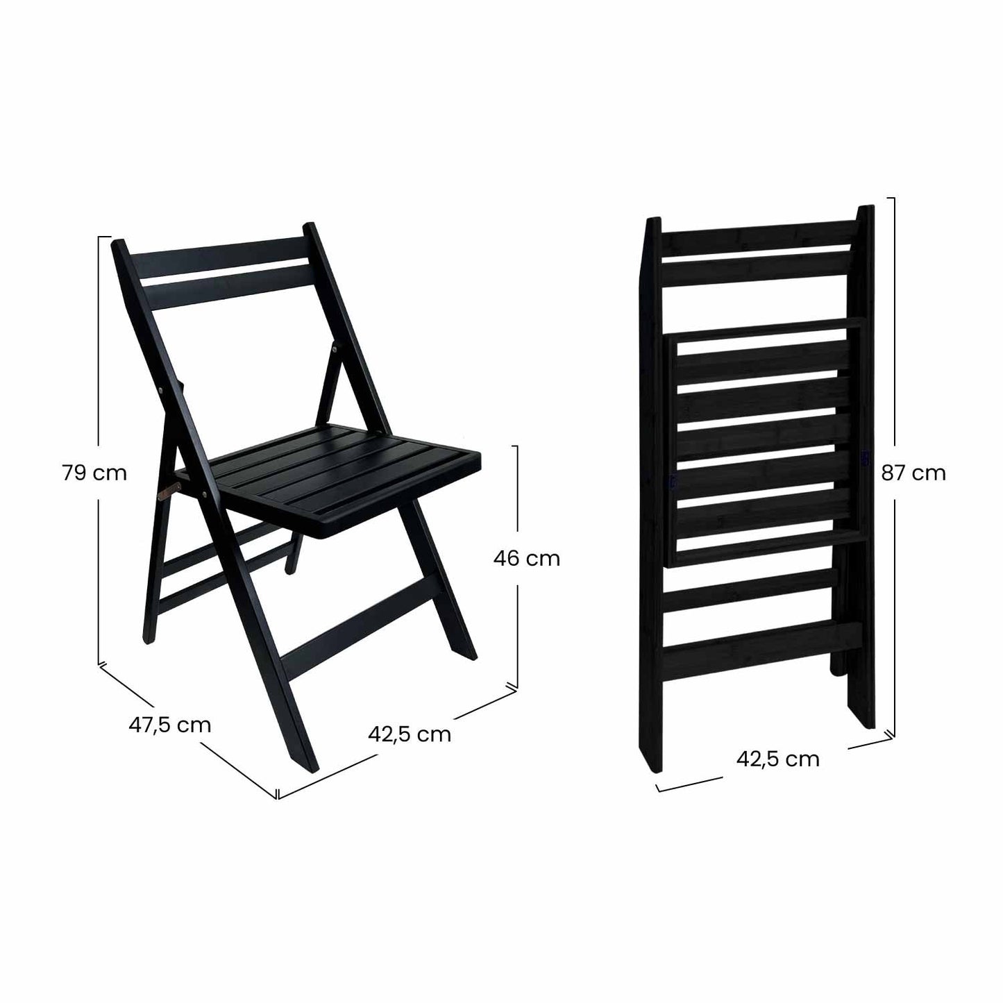 Pack 2 Sillas Plegables De Madera De Bambú 42.5x47.5x79cm O91_5