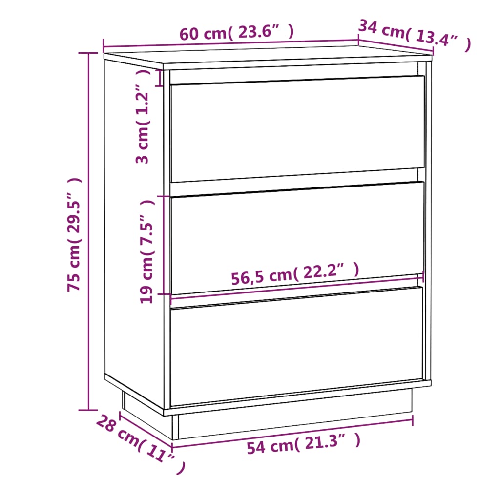 Aparador De Madera Maciza De Pino Gris 60x34x75 Cm / Vetonek_4