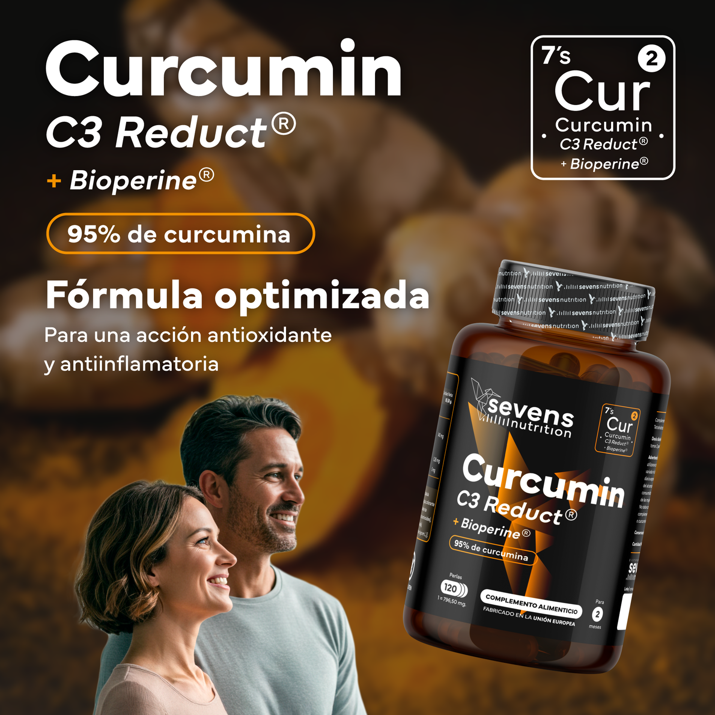 Pack 2x Cúrcuma + Piperina Sevens Nutrition. Antiinflamatorio Y Salud Articular._1