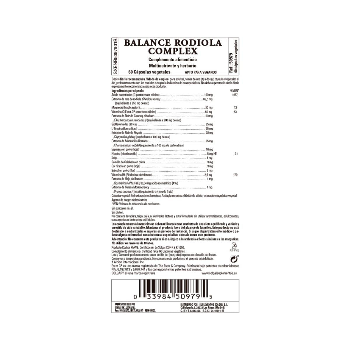 Balance Rhodiola Complex, 60 cápsulas vegetais