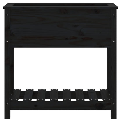 Jardinera Con Estante Madera Maciza Pino Negro 82,5x34,5x81 Cm_4
