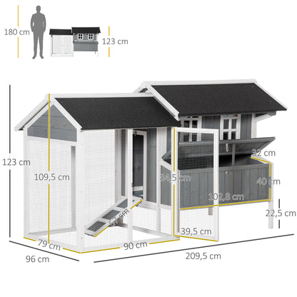 Pawhut Gallinero De Madera De Exterior Con Corral Nido Y Bandeja 209,5x96x123 Cm_2