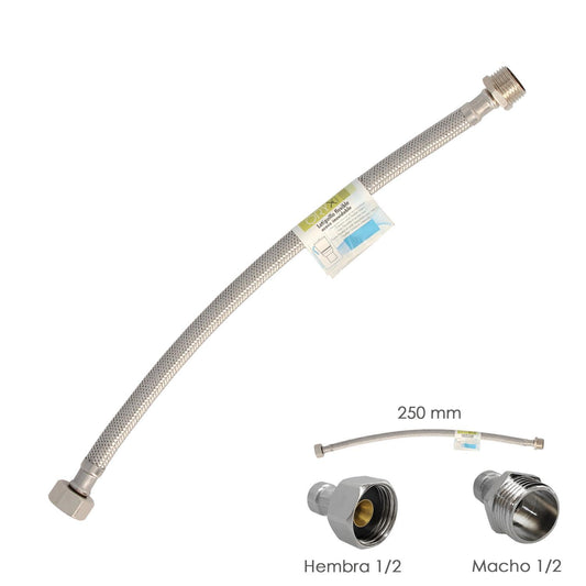 Latiguillo Flexible Acero Inoxidable Macho 1/2 - Hembra 1/2 - 250mm_0