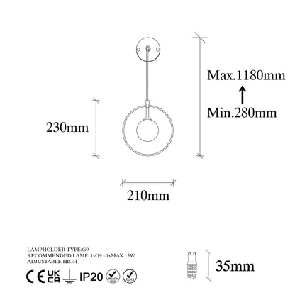 Aplique De Pared, Metal , Negro, 21x15x40, Casquillo G9 Max 10 W_1