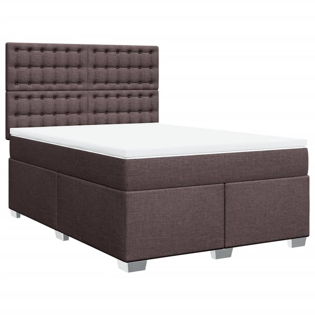 Cama Box Spring Con Colchón Tela Marrón Oscuro 160x200 Cm / Vetonek_1