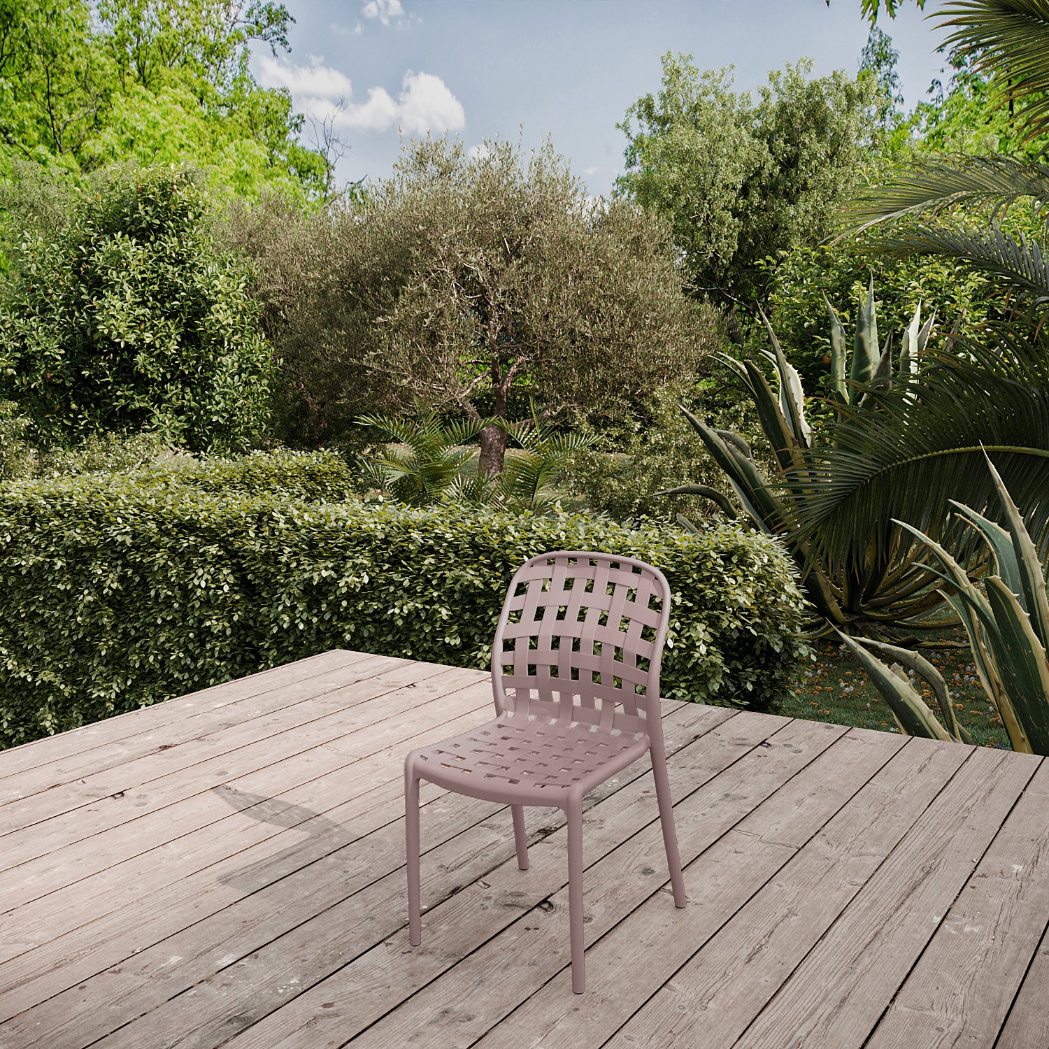 Juego De 4 Sillas De Jardín De Polipropileno Apilables Caladas Corfu Beige - Muebles De Jardín -46x56xh82cm_5