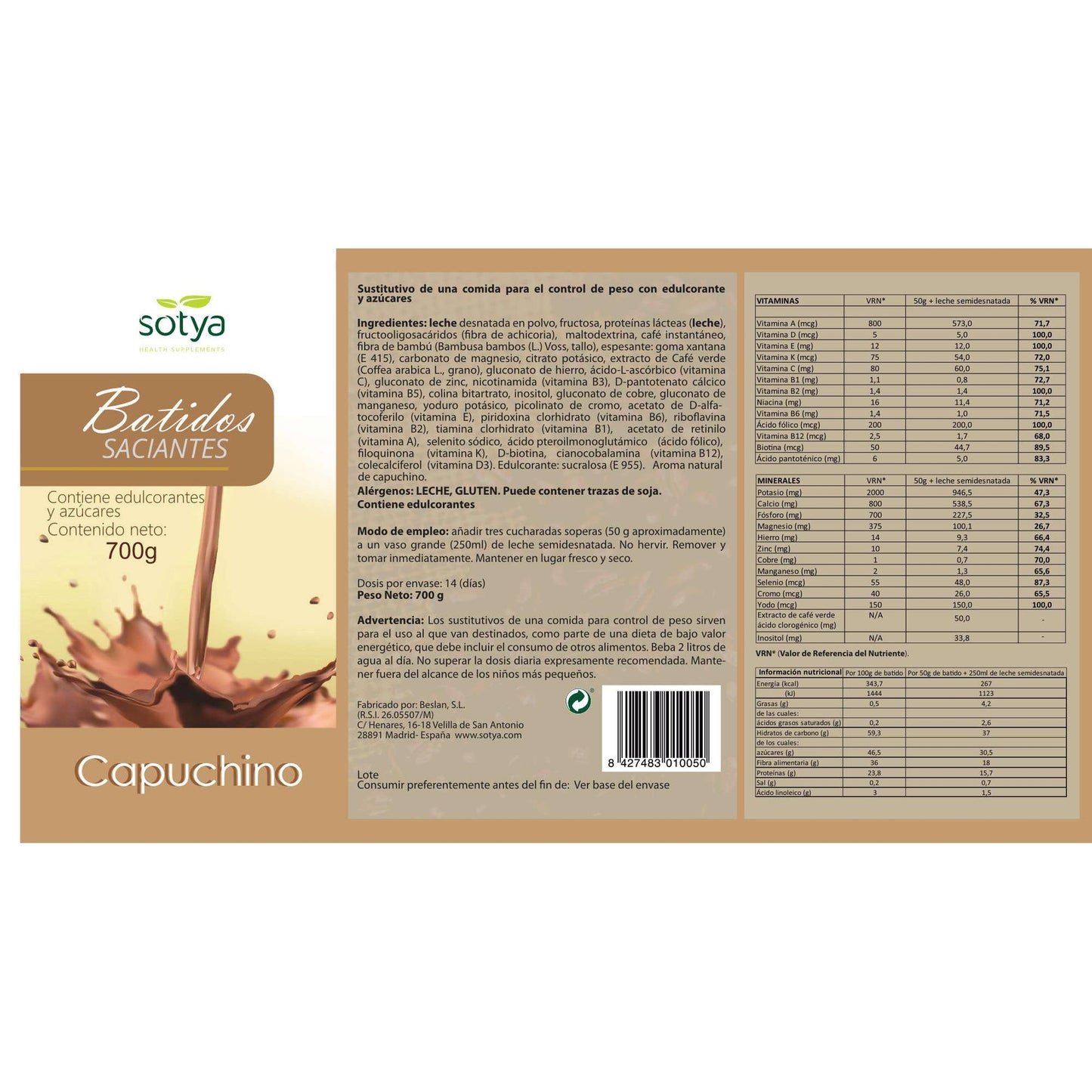 Sotya Cappuccino Shake Satisfatório, 700 g
