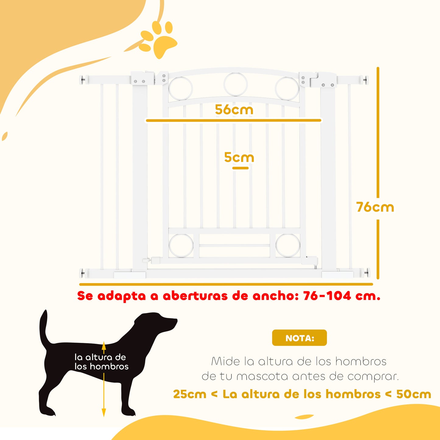 Pawhut Barrera Para Perros Con Ancho Ajustable 76-104 Cm 2 Extensiones Blanco_2