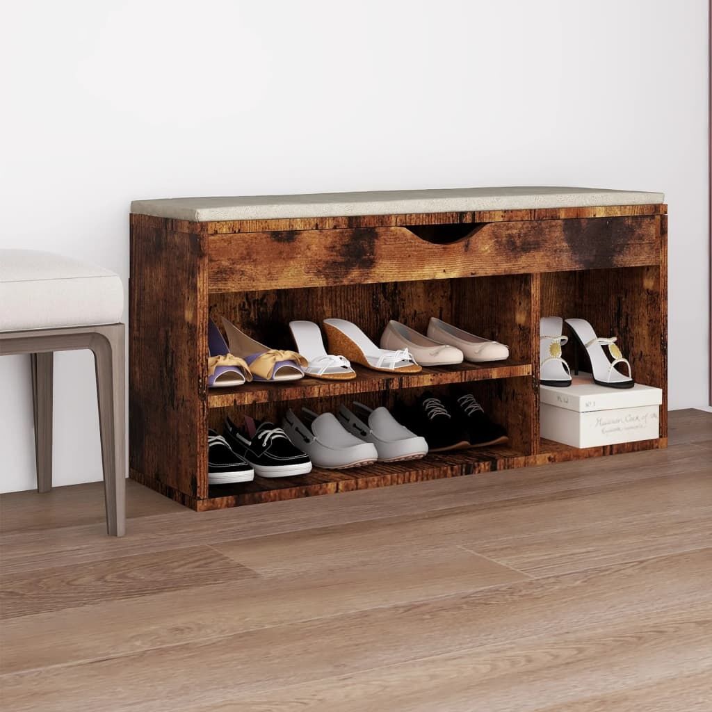 Vidaxl Banco Zapatero Con Cojín Madera Ingeniería Roble Ahumado_1