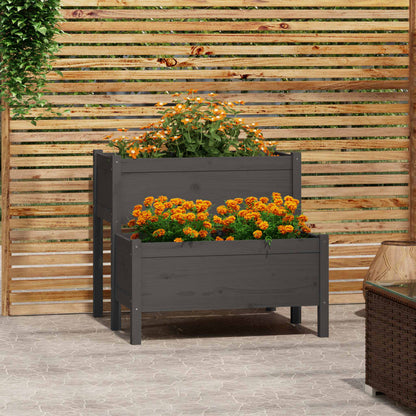 Jardinera De Madera Maciza De Pino Gris 84,5x84x75 Cm_1