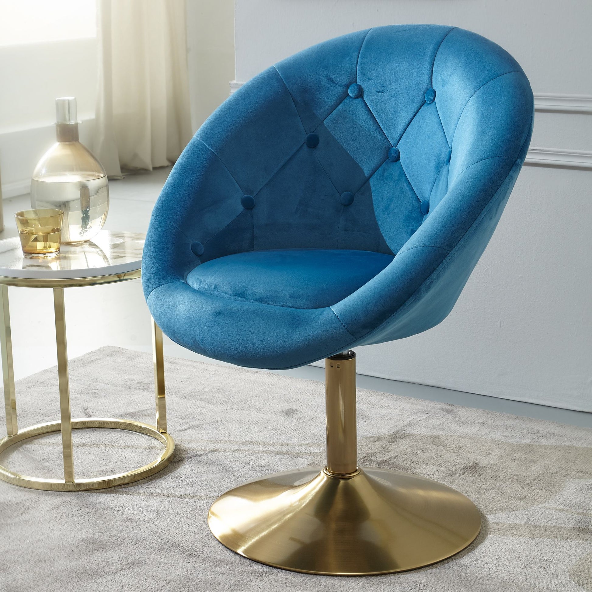 Silla Terciopelo Azul / Dorado Giratoria_1