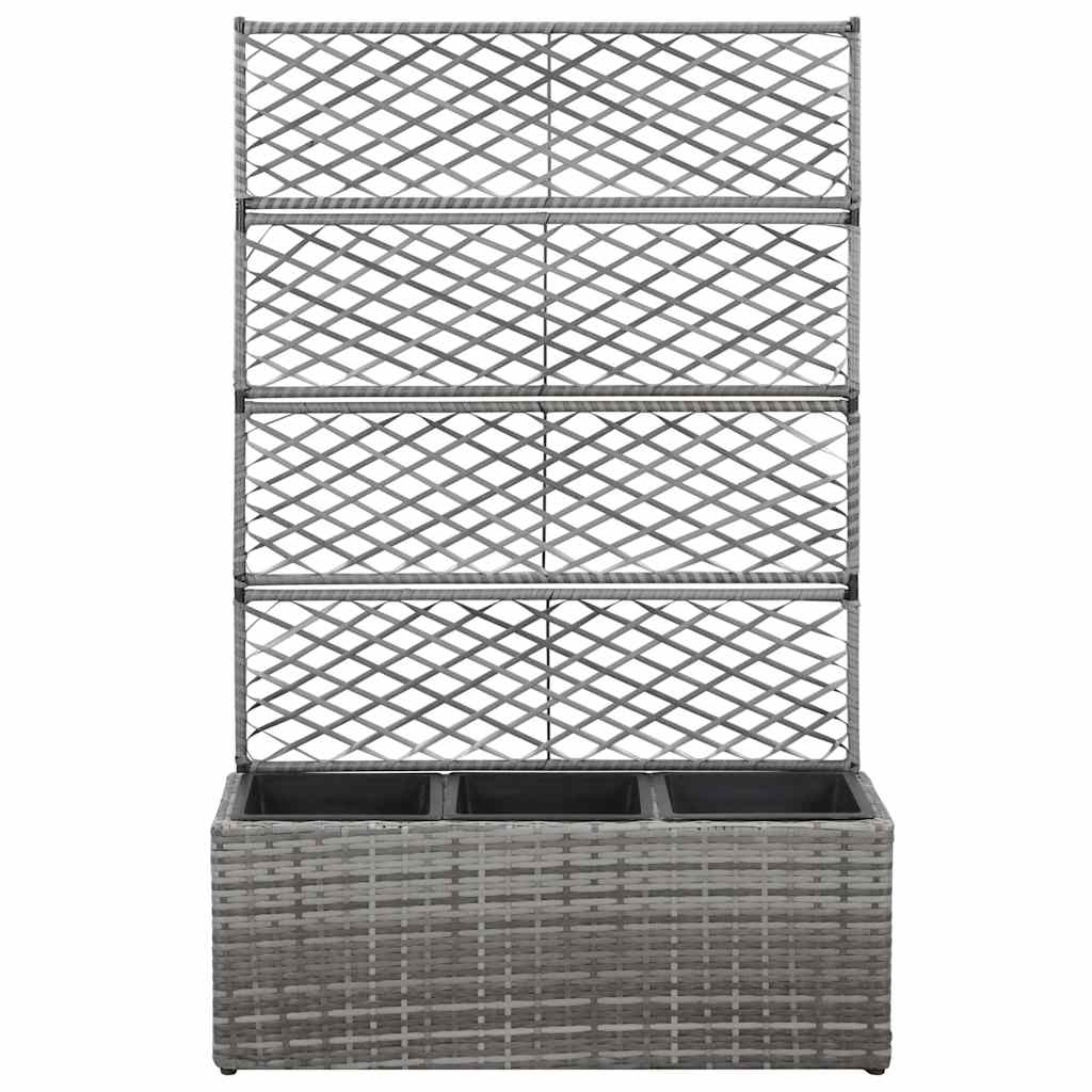 Enrejado Y Arriate 3 Macetas Ratán Sintético Gris 83x30x130 Cm_0