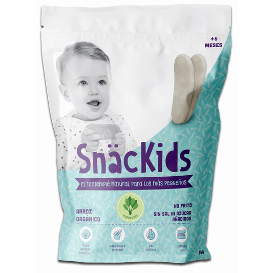 Lanche biológico para bebé +6 meses: Bolachas de arroz e espinafres